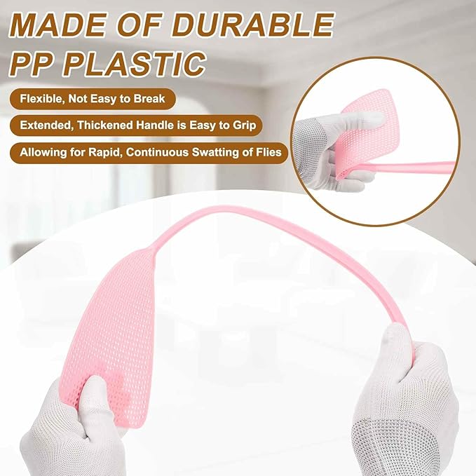 HARFINGTON 4pcs Fly Swatter 5.5"x4.9" Plastic Manual Heavy Duty Long Handle Fly Swatter for Home Indoor Outdoor, Pink