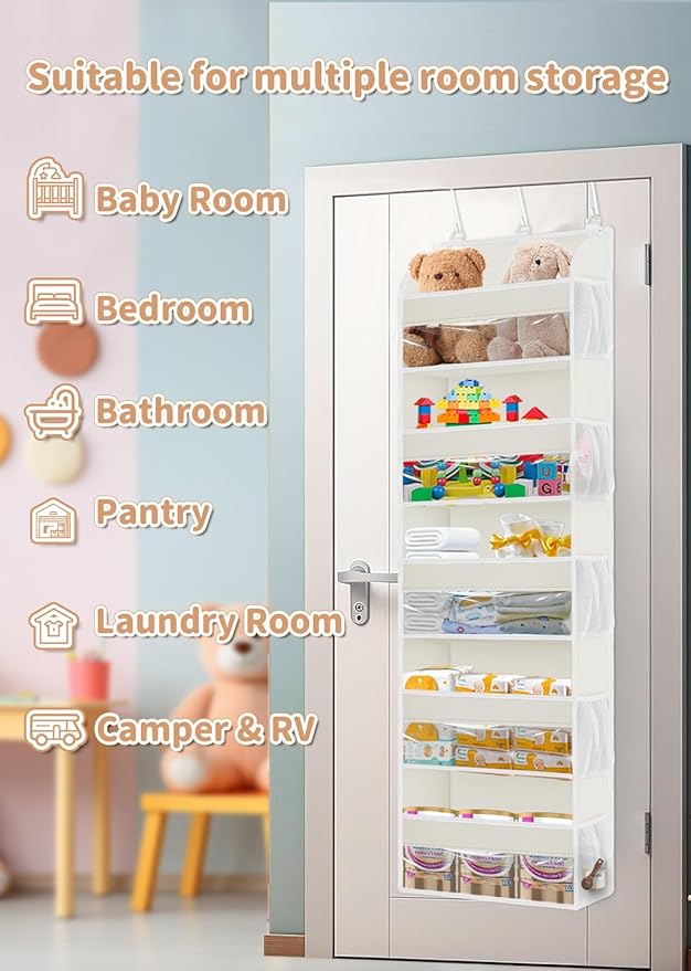 TAHAVICE 2 Pack Over The Door Storage Organizer with 5 Pockets 10 Mesh Pockets, 44 lbs Weight Capacity Door Hanging Organizers and Storage for Bedroom,Bathroom,Nursery,Kidroom,Babyroom