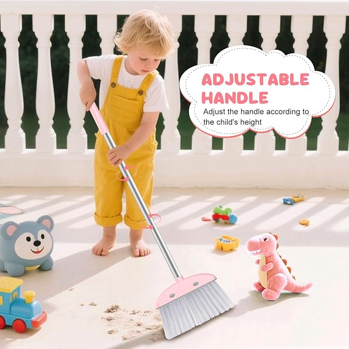 Mini Broom with Dustpan for Kids, 28-in Handle Kids Broom and Dustpan Set for Toddlers Cat-Shaped Children Broom and Cleaning Set Boys Girls Small Housekeeping Helper Set, Pink