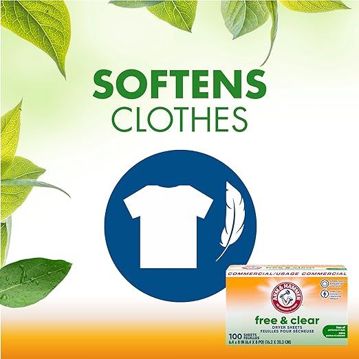 Arm & Hammer Dryer Sheets Professional, Free and Clear, Box of 100 Sheets, (Case of 6)