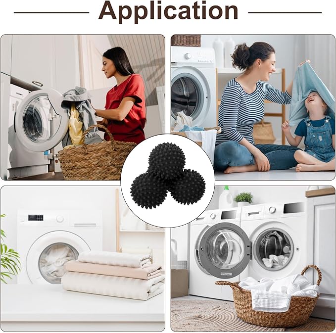 uxcell 4pcs Reusable Laundry Dryer Balls Vinyl Drying Balls for Reduce Wrinkles Static Fabric Softener Reduce Drying Time Save on Energy, Black