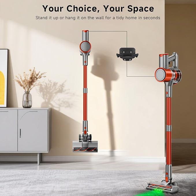 Cordless Stick Vacuum Cleaner - Lightweight Handheld Vacuum with Self Standing, Removable Battery with 45min Running Time, Anti-tangle Wireless Vacuum for Home Pet Hair/Hardwood Floor/Carpet OB