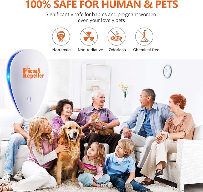 Ultrasonic Pest Repeller, Set of 6-Packs Electronic Plug in Repellent Indoor for Flea, Insects, Mosquitoes, Mice, Spiders, Ants, Rats, Roaches, Bugs, Non-Toxic for Humans & Pets, White.