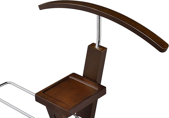 Proman Products Josh Freestanding Wooden Valet Stand Organizer with Tray, Hanger, Trouser Bar, Walnut