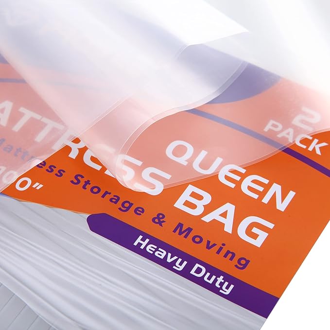 2 PK 4Mil Queen Mattress Bags for Moving – Heavy Duty Plastic Cover for Storage & Disposal, Waterproof & Tear-Resistant Moving Supplies
