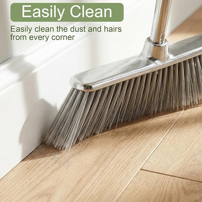 Indoor Soft Bristles Angle Sweeping Broom with Long Handle for Kitchen Hardwood Floor Cleaning (Broom)