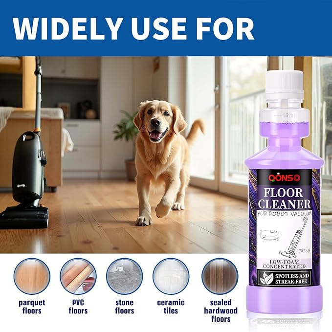 Low Foam Robot Vacuum Floor Cleaning Concentrate Solution Compatible for Roborock Q5 Max, Tineco, iFloor, 8.45 Fl Oz 250ml