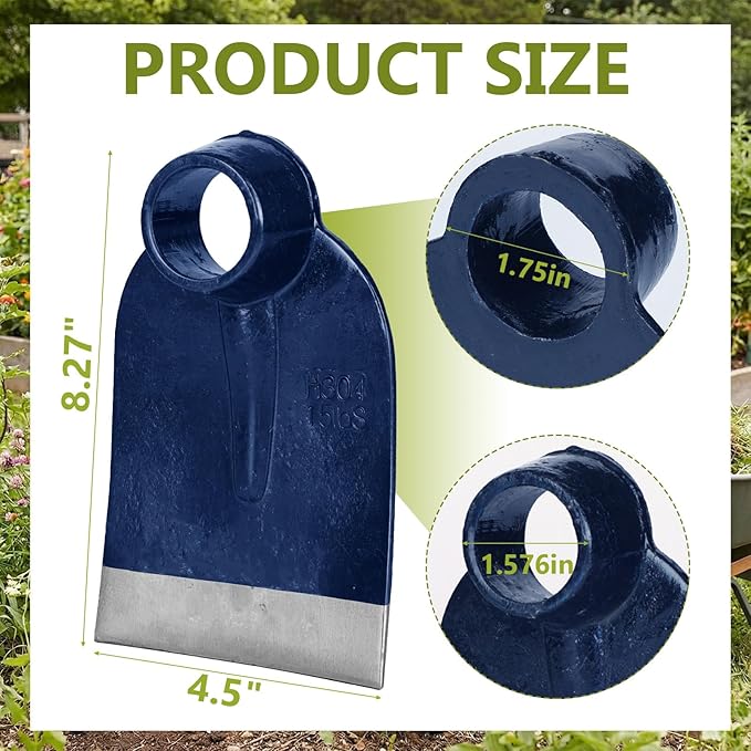 Hoe Head 1.6 Lb, 4-1/2" Blade Width, 1-3/4" Diameter Hole, Grub Hoe Head Steel Garden Tool for Tough Soil, Garden Hacking, Landscaping, Farming or Yard Work