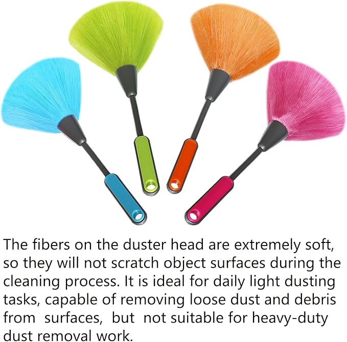 4 Pack 10 inch Microfiber Duster, Feather Duster, Grips Microfiber Delicate Duster for Cleaning Keyboard, Computer Screen, Books, Photo Frames, Picture Frames, Knick-knacks