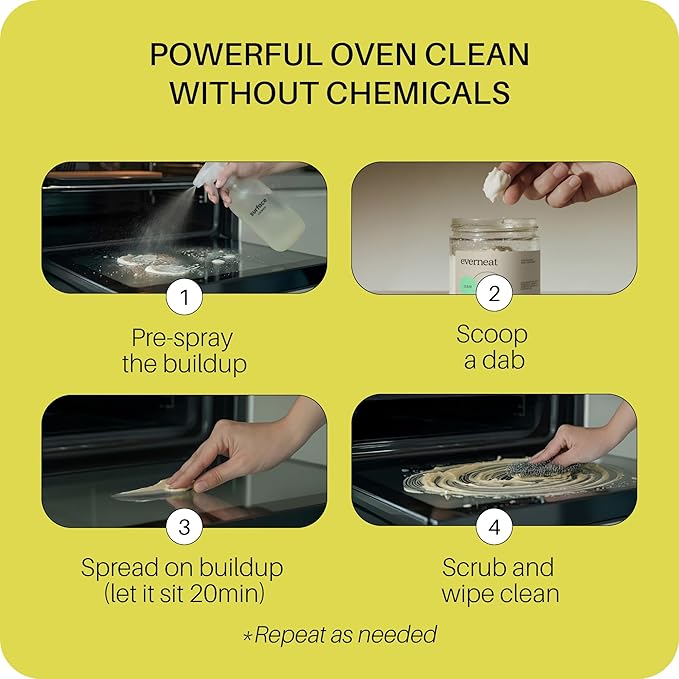 Everneat Oven Cleaning Kit: Natural Oven Cleaner and Kitchen Cleaner | Heavy Duty | Grill, Stovetop, Rack | Fume-free | Non-toxic | Safe to Clean All Ovens (Unscented) | Refillable Glass Jar & Bottle