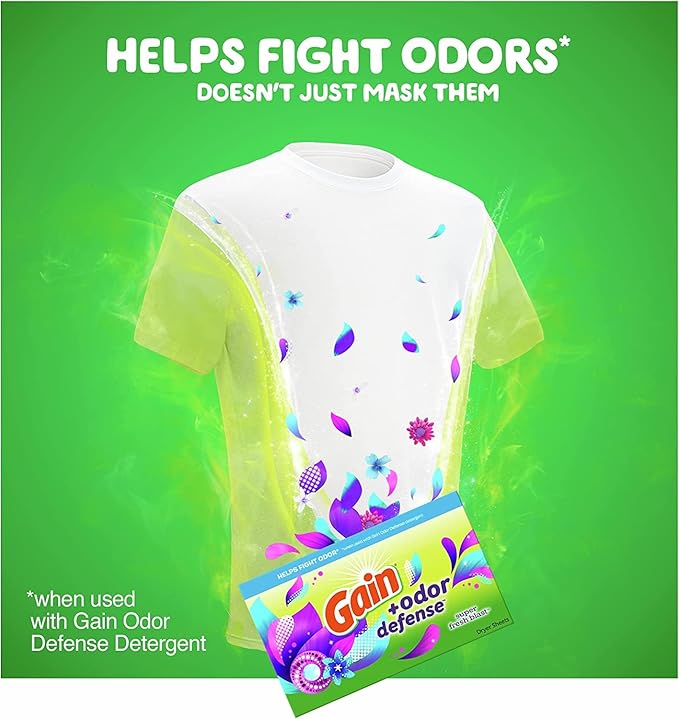 Gain Dryer Sheets Plus Odor Defense, Super Fresh Blast Scent, 240 Count, Helps fight static and odor, laundry sheets