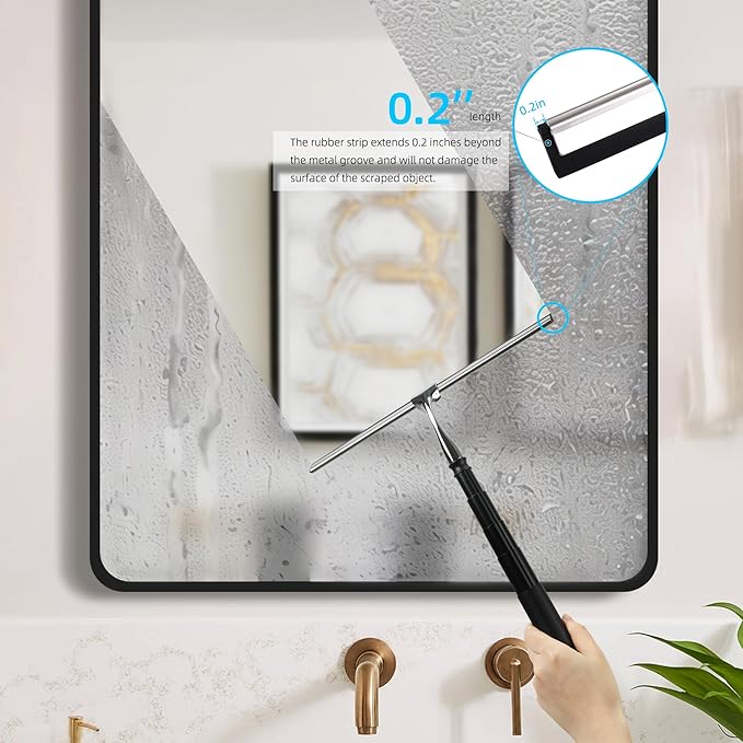 2 in 1 Window Squeegee, Shower Squeegee Window Cleaning Kit with Extension Pole Long Handle Squeegee for Shower Glass Floor Bathroom Home Outdoor, 12 inch Wide, Black
