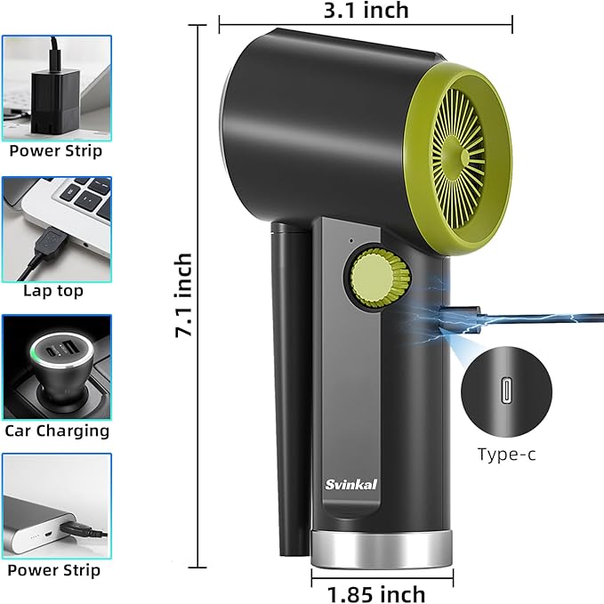 Svinkal Compressed air Duster Electric, Computer air Blower Gun, air Blower for Computer Keyboard, Cordless air Duster, for Cleaning Camera Toys Greenery Computer Keyboard, etc（Brushless Motor）