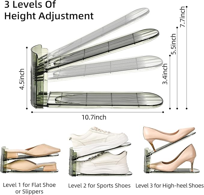 12 Pack Shoe Slots Organizer Adjustable Level Shoe Stacker Holder Storage Space Saving Sneakers Display Tray Rack for Closet (Green Transparent, 12Pack)