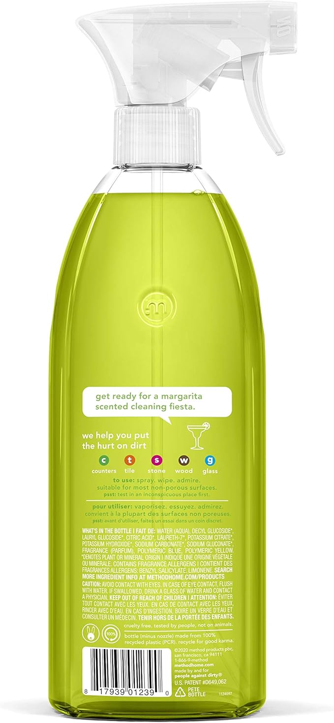 Method All-Purpose Cleaner Spray, Lime + Sea Salt, Plant-Based and Biodegradable Formula Perfect for Most Counters, Tiles, Stone, and More, 28 oz Spray Bottles, (Pack of 2)