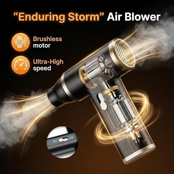 Compressed Air Duster & Vacuum Cleaner 4-in-1, 150,000RPM Powerful Electric Air Duster, Cordless Rechargeable with Adjustable Speed Handheld Air Blower for Keyboard, Car, Office, Home Electronics