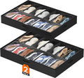 Lifewit Under Bed Shoe Storage Organizer 2 Pack(14 Pairs), 4.3" Tall Fabric Shoes Container Box, Foldable Closet Shoe Bag with 2 Reinforced Handles and Clear Cover, Black