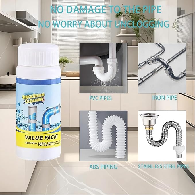 2pc Wild Tornado Pipe Dredge,Powerful Sink Cleaner ，Sink and Drain Cleaner Powder-The Pipe Dredge Quick Unclog For Kitchen Toilet