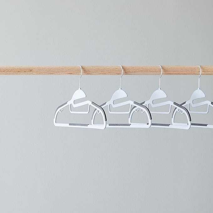 Amazon Basics Space Saving Non-Slip Rubber Coated Plastic Hangers with 360° Swivel Hook, Thin, Gray, Pack of 50