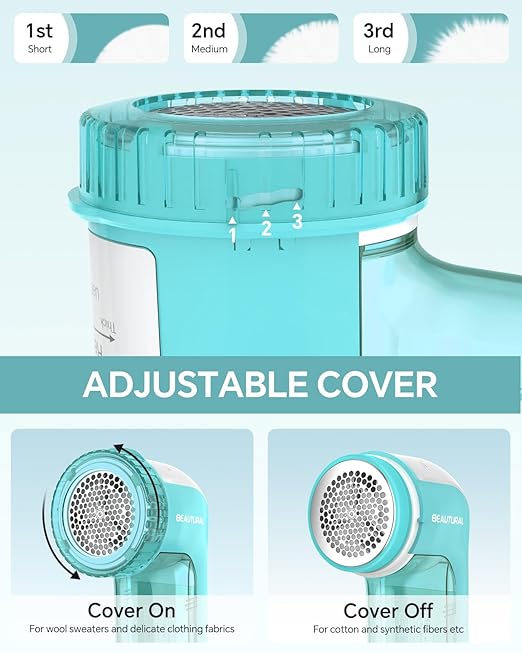 BEAUTURAL Fabric Shaver and Lint Remover, Sweater Defuzzer with 2-Speeds, 2 Replaceable Stainless Steel Blades, Battery Operated, Remove Clothes Fuzz, Lint Balls, Pills, Bobbles