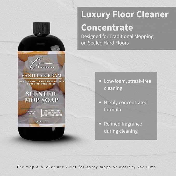 Lapew Vanilla Cream Scented Mop Soap - Luxury Floor Cleaner Concentrate for Mopping Tile, Laminate, Vinyl & Hardwood | Streak-Free, Low-Foam | 36 oz