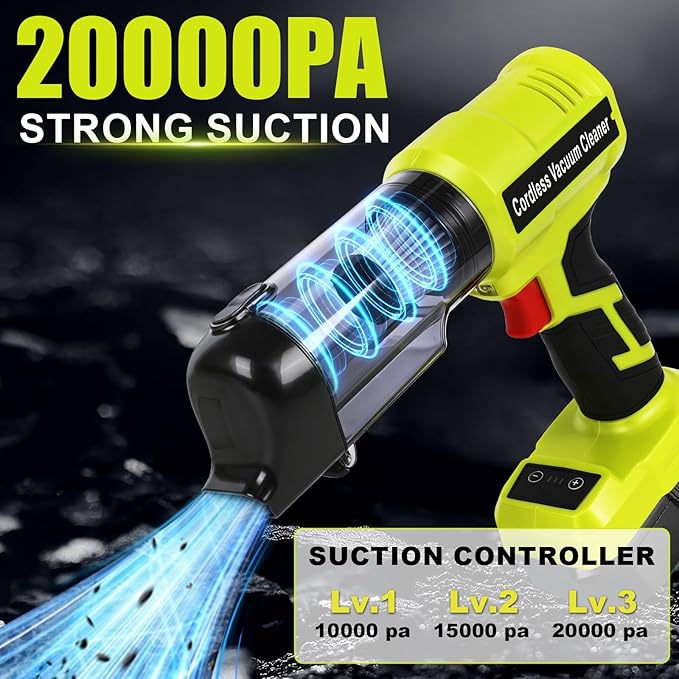 Cordless Vacuum Cleaner for Ryobi 18V Battery, 105AW Brushless Handheld Vacuum with 3-Speed Control, LED Light, 4 Nozzles & 5 Filters, Portable Vacuum for Car Floor Home (No Battery)