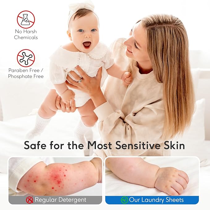 BellaLuce Sensitive Skin Laundry Detergent Sheets, 200 Loads (100 Count) - Hypoallergenic & Fragrance Free Washing Strips, Gentle for Baby, Travel & Dorm Essentials