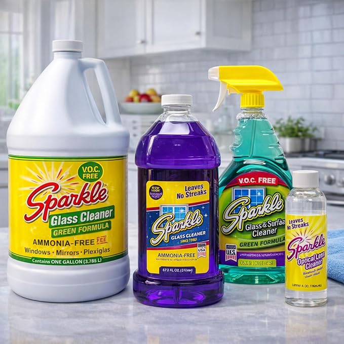 Sparkle Ammonia-Free Glass Cleaner Refill, Heavy Duty Streak-Free Window & Mirror Cleaner Spray, Original Formula, 2L Bottle (Pack of 1)