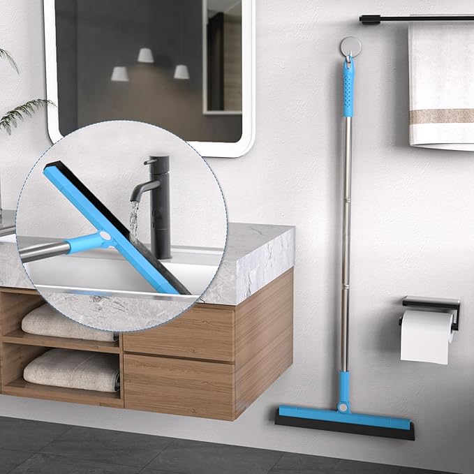 KOLLIEE Floor Squeegee Adjustable 59'' Long Handle Professional Floor Squeegee with Hook Water Squeegee Foam Blade for Concrete Floor Tile Pet Hair Floor Wiper