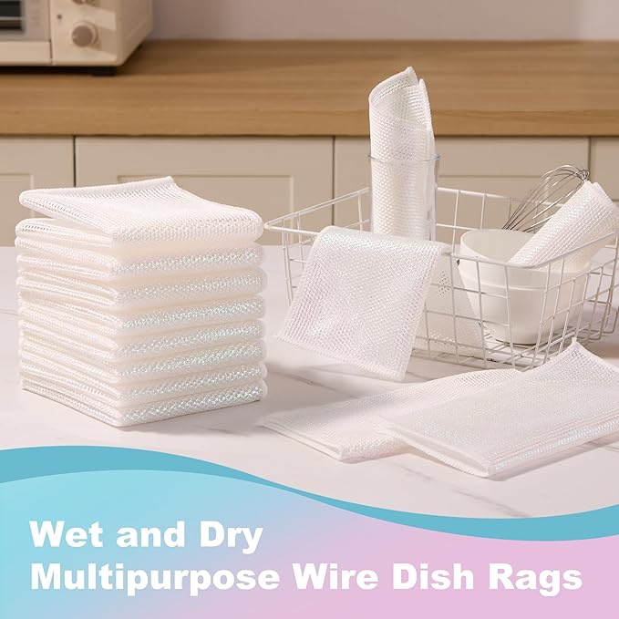 JOYMOOP Multipurpose Wire Dish Rags 10" x 10", Rainbow Laser Dish Cloths for Washing Dishes, Reusable Cleaning Cloths, Non-Scratch Wire Dishwashing Rags for Dishes, Glass, Stainless Steel - 20 Pack