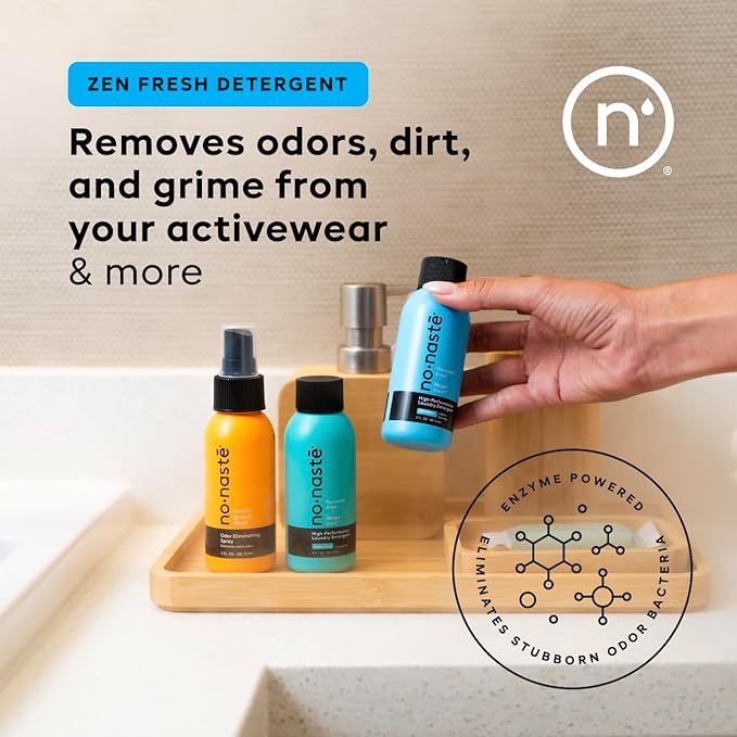 Nonaste Mini Travel Fresh Kit (3 Oz, Pack of 3) – TSA Approved Odor Eliminating Spray & Laundry Detergent Set Zen Fresh + Pure Clean – On-the-Go Odor Control for Travel, Gym & Outdoor Activities