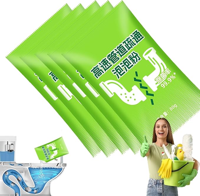 Powerful Pipe Dredging Agent - High Speed Drain Cleaner Foaming Powder, Wild Sink and Drain Cleaner Powder, Fast Foaming for Kitchen/Bathroom/Toilet Pipeline Quick Cleaning Tool (5Pcs)