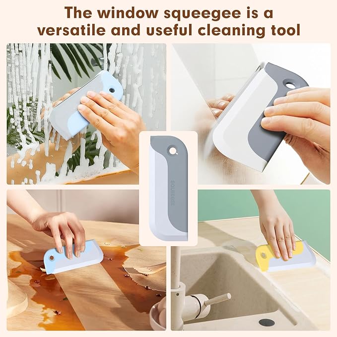 3 Pack Small Squeegees, Squeegee for Shower Glass, Car Window Squeegee, Glass Squeegee. Grey, Yellow, Blue for Home Kitchen, Countertop, Auto Windows, and Bathroom Mirrors