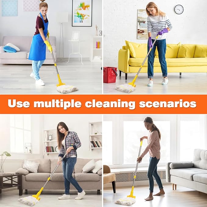 Professional Commercial Industrial Heavy Duty Mop with 48" Long Handle,Cotton Wet Commercial Mops for Floor Cleaning,Home,Kitchen,Office,Garage and Concrete Tile Floor