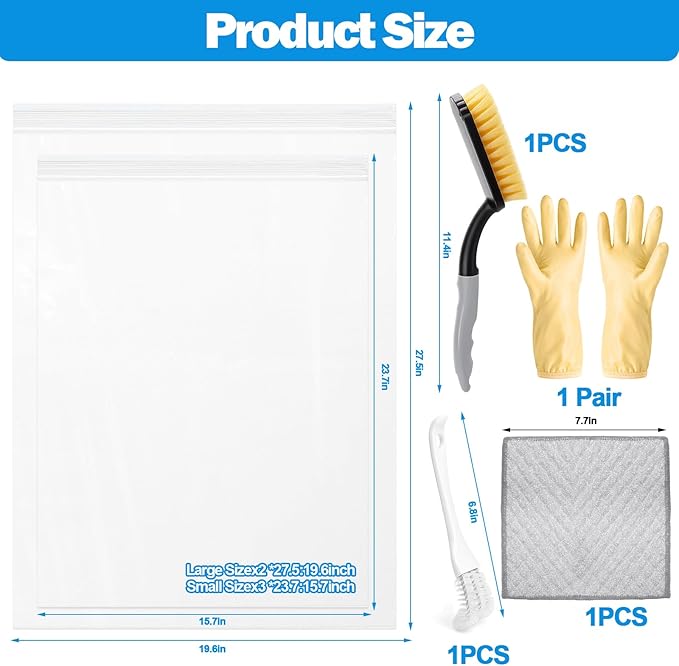 XANGNIER 9 Pack Oven Rack Cleaning Bags Kit with Brush,No Cleaner Included,Simple to Use,No Messy Hands Reusable Leakproof Soaking Cleaner Bags for Removable Metal Rack,BBQ Grills,Grill Grate