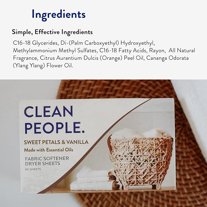The Clean People Fabric Softener Sheets - Dryer Sheets - Softens & Removes Static Cling - Vegan Laundry Softener, Essential Oils - Sweet Petals & Vanilla 240 Pack