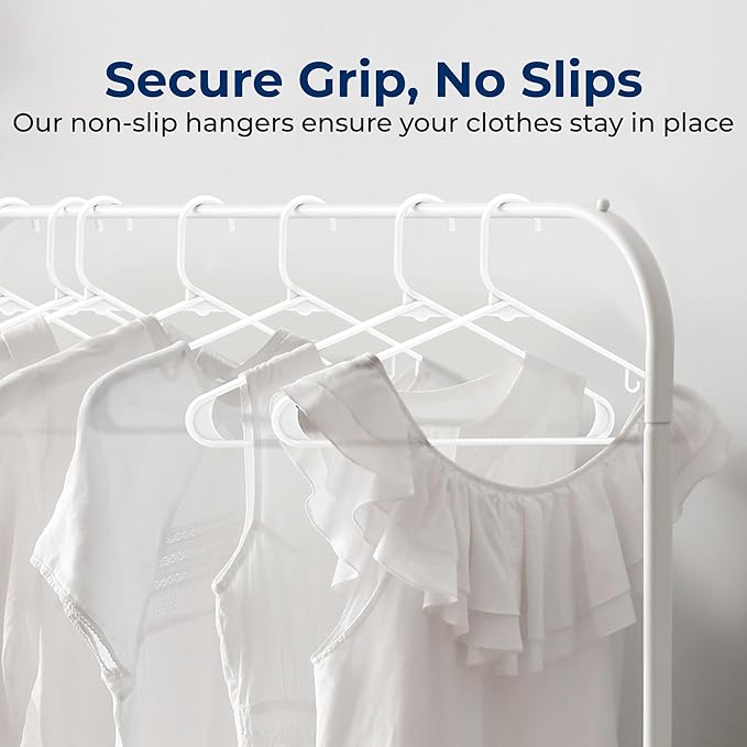 SereneLife 50 Pack Plastic Hangers, Non-Slip, Space-Saving Closet Organizers, Durable and Strong for Shirts, Sweaters, Hoodies, Kids Clothes & Dresses, Ultra-Thin, Lightweight