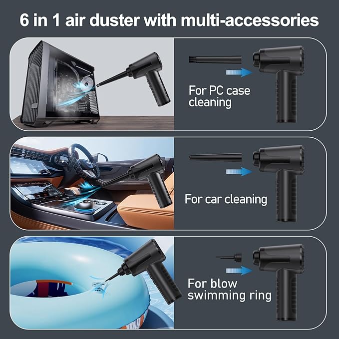 Electric Compressed Air Duster Rechargable Air Blower for Car 100000RPM Air Can Duster for Computer PC Mini Blower Cordless with Led Light Handheld Blower Keyboard Cleaner, Black