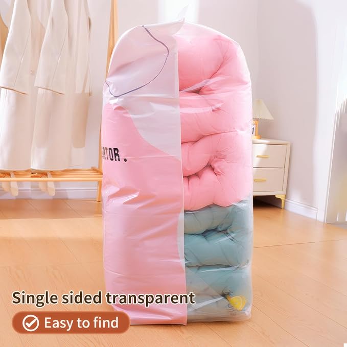 4 Pack Vacuum Storage Bags, Space Saver Bag Vacuum Seal Bags for Clothing Travel Moving Blankets Pillows Storage and Organization, Hand Pump Included(100 X 70 cm)