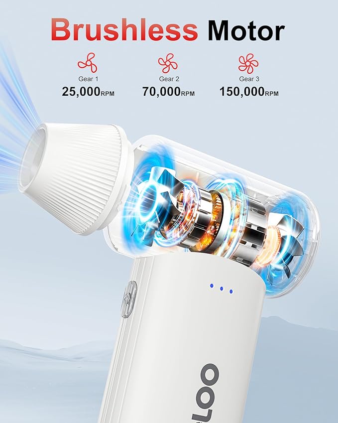 GOOLOO F3 Electric Air Duster- 150000RPM 52m/s Super Power Car Duster, Variable Speed Air Duster Rechargeable with Fast Charging, Mini Dust Blower for Computer, Keyboard, House, Outdoor and Car