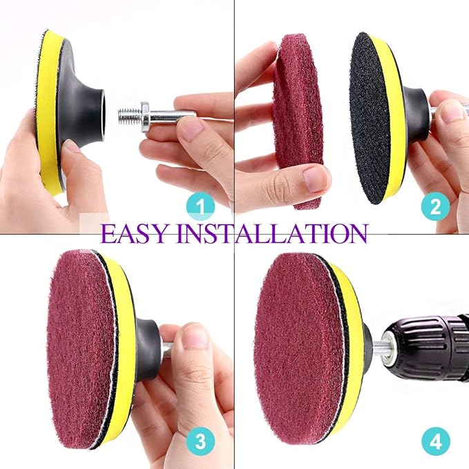 Swpeet 16Pcs 5Inch 3 Different Color Scrubbing Pads Drill Powered Brush Tile Scrubber Scouring Pads Cleaning Kit, Abrasive Buffing Pads Replacement with 1 Pcs Hook Attachment for House Cleaning
