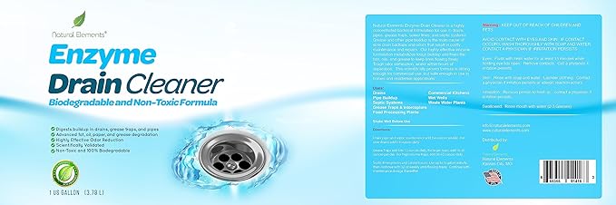 Natural Elements Enzyme Drain Cleaner | Digest Grease, Fats, and Paper Buildup in Drains, Septic Tanks, Grease Traps, Pipes (1 Gallon)