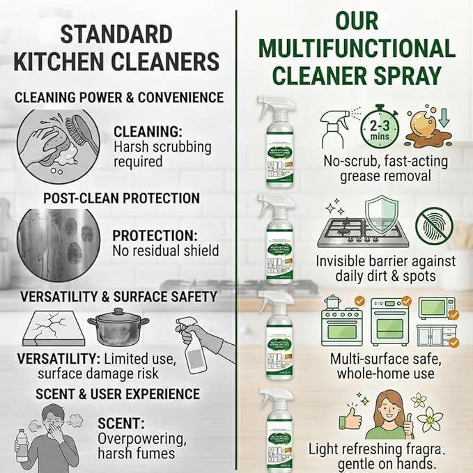 Multifunctional Kitchen Appliance Cleaner Spray Pro Powerful Grease Stain Removal Invisible Protective Layer Effortless Scrub Free Versatile Whole Home Use Light Refreshing Scent 4oz(3Pcs)