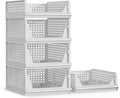 Proarea 5 Pack Stackable Plastic Storage Basket Closet Organizer Bin Foldable Clothes Organizer Storage Drawer Shelf Container for Living room Bathroom Kitchen Office (3L+2S), White, YG-3L2S