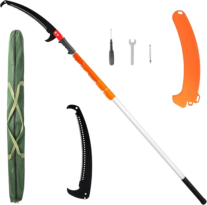 VINGLI 26ft Manual Extendable Tree Pruner Pole Saw, Long Tree Trimmer with Sharp Steel Blade, Aluminum Tree Cutter with 5-section for Pruning Palms and Shrubs