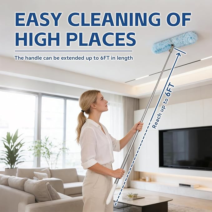 6 ft Duster Extended Handle with 20 Pcs Duster Refill for Swiffer, Duster with Extension Pole, Heavy Duty Duster Refills Kit for Ceiling Fan Blades, Cleaning, Furniture, Blind, Hard-to-Reach Areas