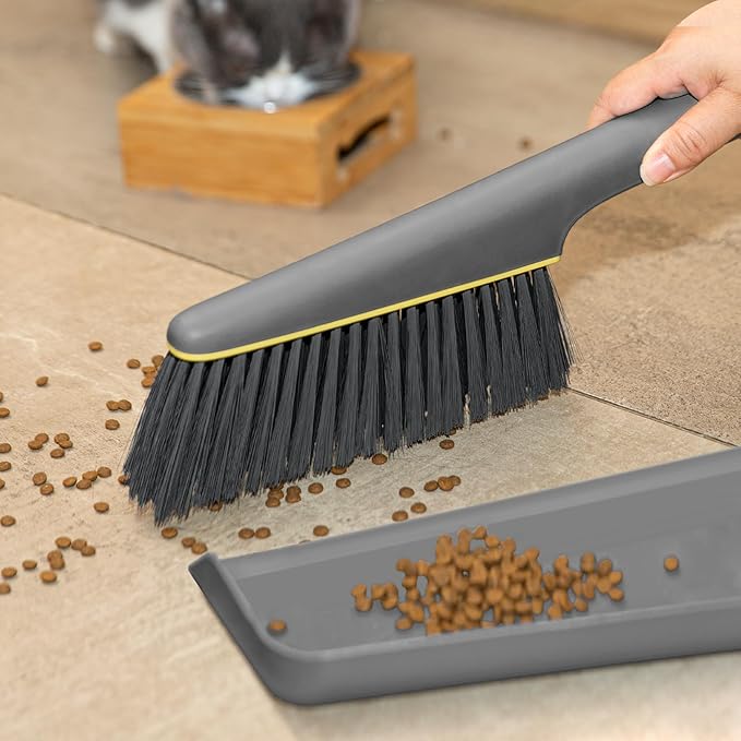 Small Broom and Dustpan Set, Hand Mini Dust-Pan and Brush, Handheld Portable Compact, 1 Piece, Gray