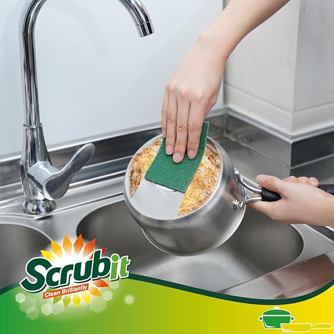 SCRUBIT Scouring Pads - Heavy Duty Scrub Pads for Cleaning Dishes - Non-Scratch - Reusable - Green (100, Green)
