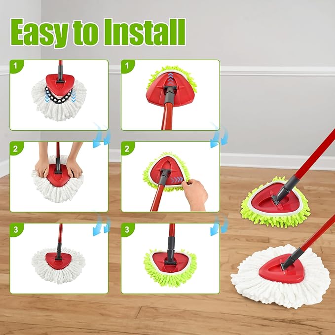 6 Pack Mop Heads Replacements for Oceda,Mop Replace Head for O Cedar Easywring 1 Tank System,Microfiber & Chenille Mopp Refills for Floor Cleaning,Dry/Wet Use,Machine Washable