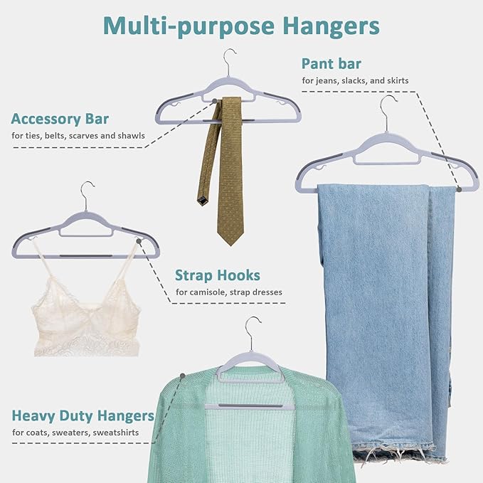 Tonswachic Pack of 50 Coat Hangers, Space-Saving Plastic Clothes Hangers, Non-Slip, 0.2 Inches Slim, 360° Swivel Silver Hook for Shirts, Pants & Wet/Dry Garments, Light and Dark Gray
